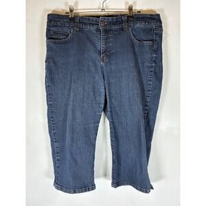 Bandalino Blu Size 16P Capri Jeans Cropped Stretch Denim Medium Wash Embroidered